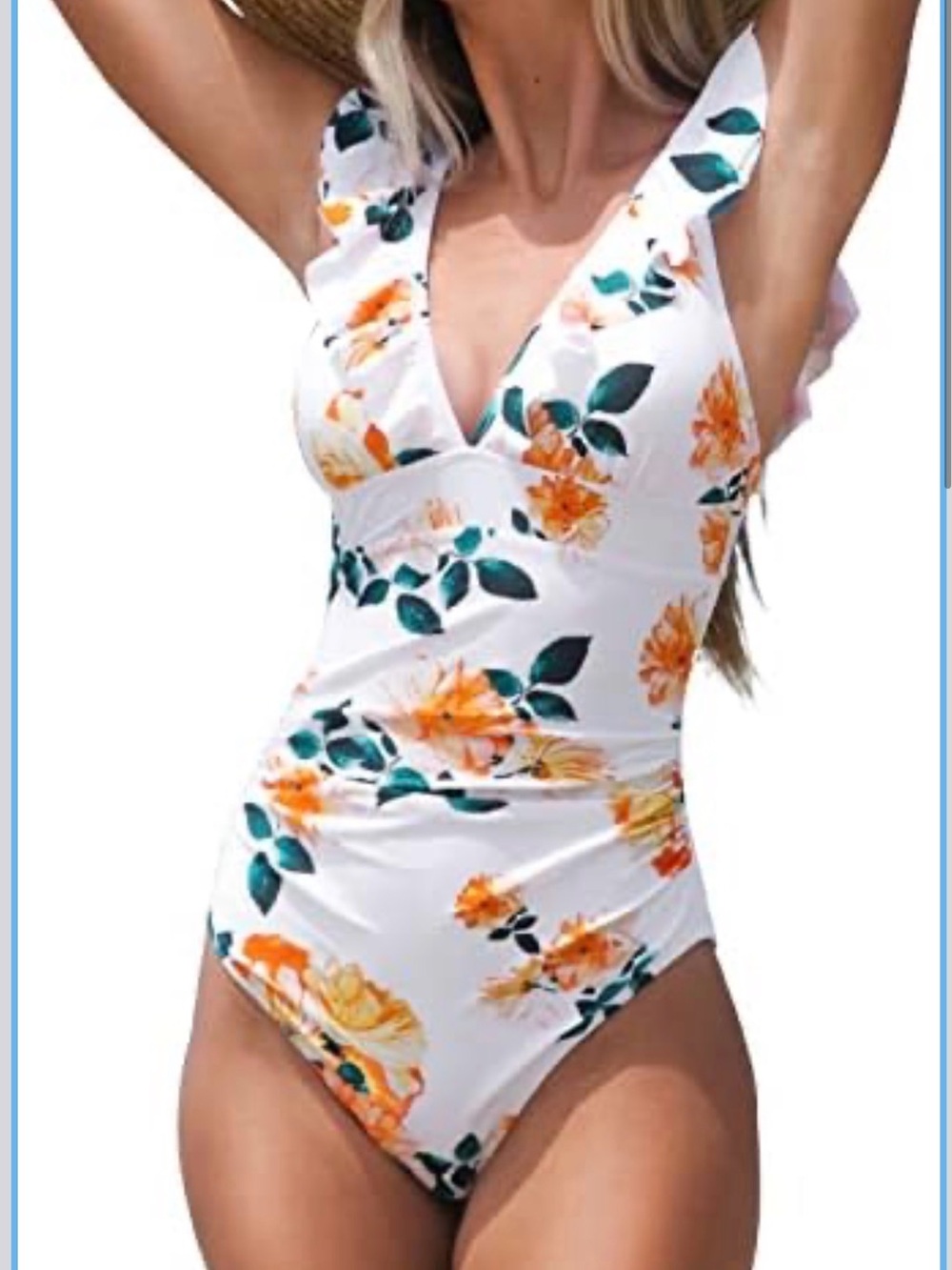 CUPSHE Women's V Neck One Piece Swimsuit Ruffled Lace Up Monokini Size Small